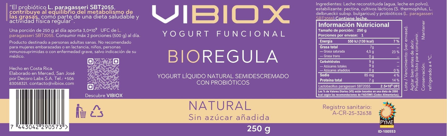 BioRegula Natural 250 g — Yogurt funcional para metabolismo